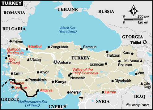 overzichtkaart route in Turkije
